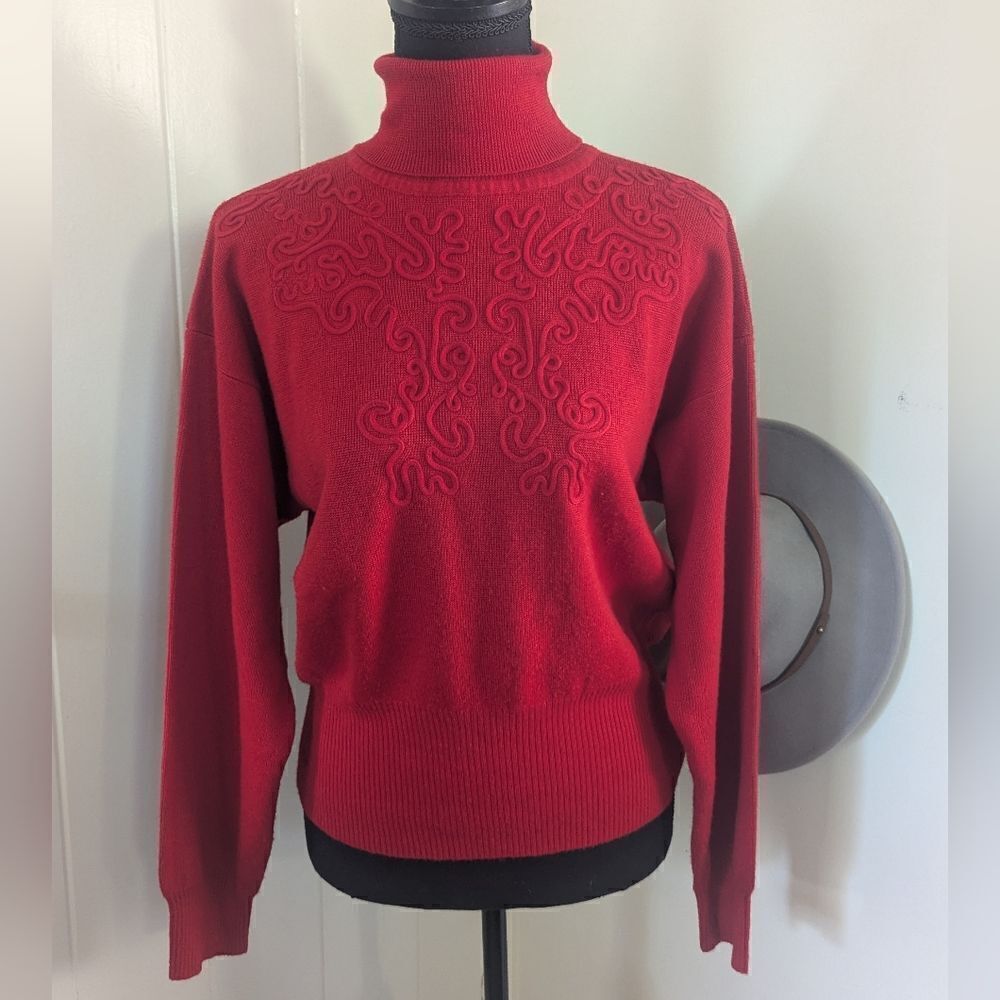 VTG Scarlet Red Meister Rope Swirl Sweater Ski Lodge Apres 70s 80s Tomato Girl M